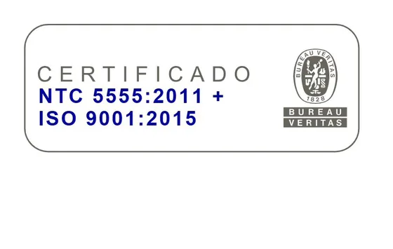 Certificado NTC 5555:2011 + ISO 9001:2015